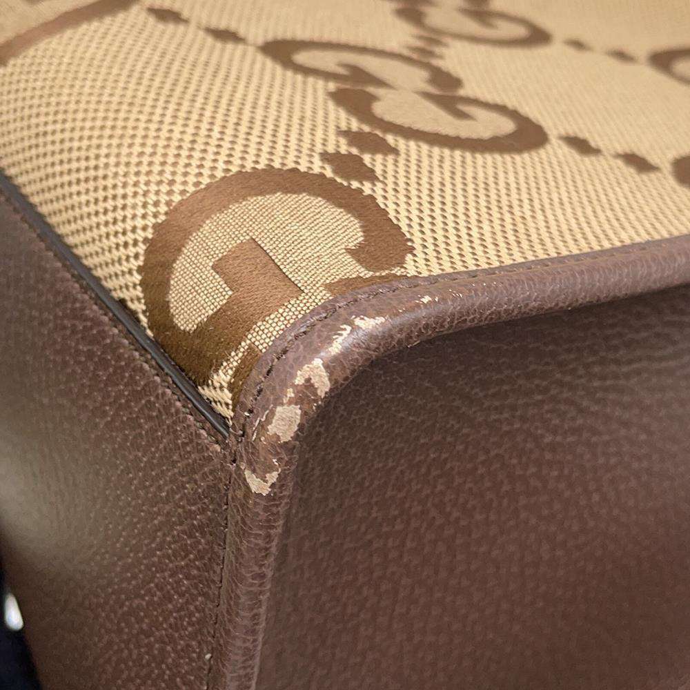 GUCCI Jumbo GG 2WAY Tote Bag Beige/Brown 678839 Canvas Leather