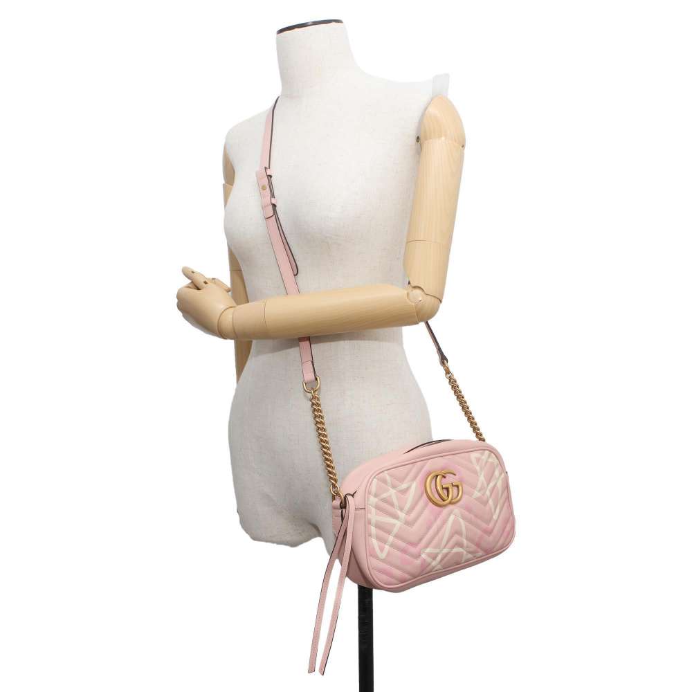 GUCCI GG Marmont Quilted Small Shoulder Bag Pink 447632 Leather