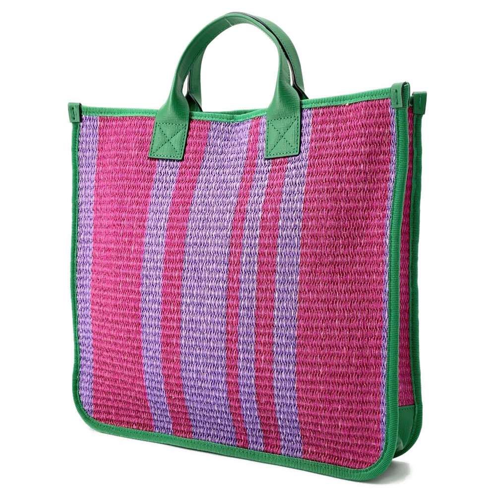 GUCCI Cherie Kids Tote Bag Green/Purple 605831 CanvasTrim Raffia-like fabric