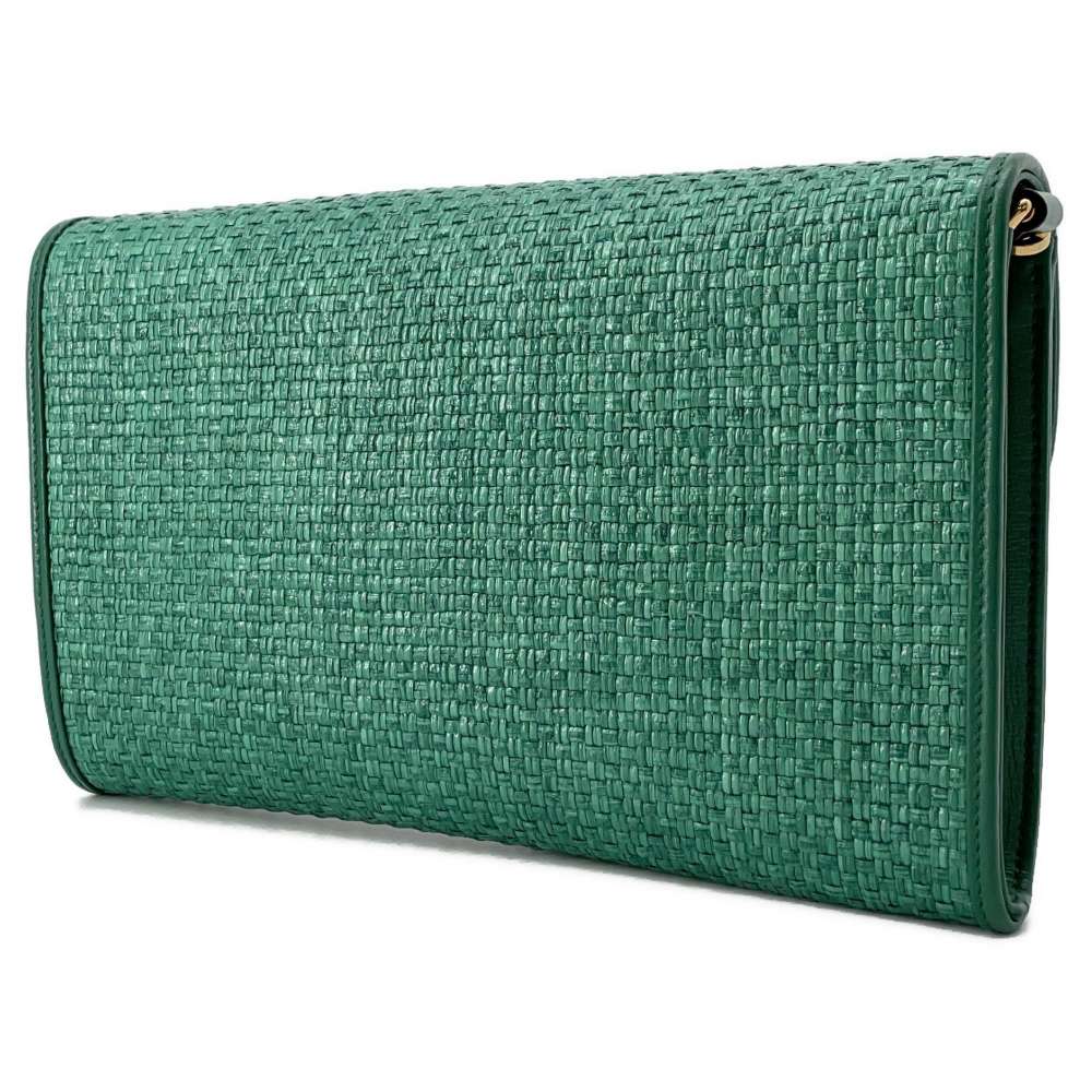 GUCCI Horsebit Chain Shoulder Bag Green 655667 Straw