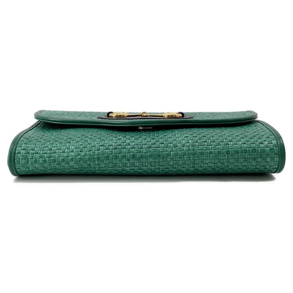 GUCCI Horsebit Chain Shoulder Bag Green 655667 Straw