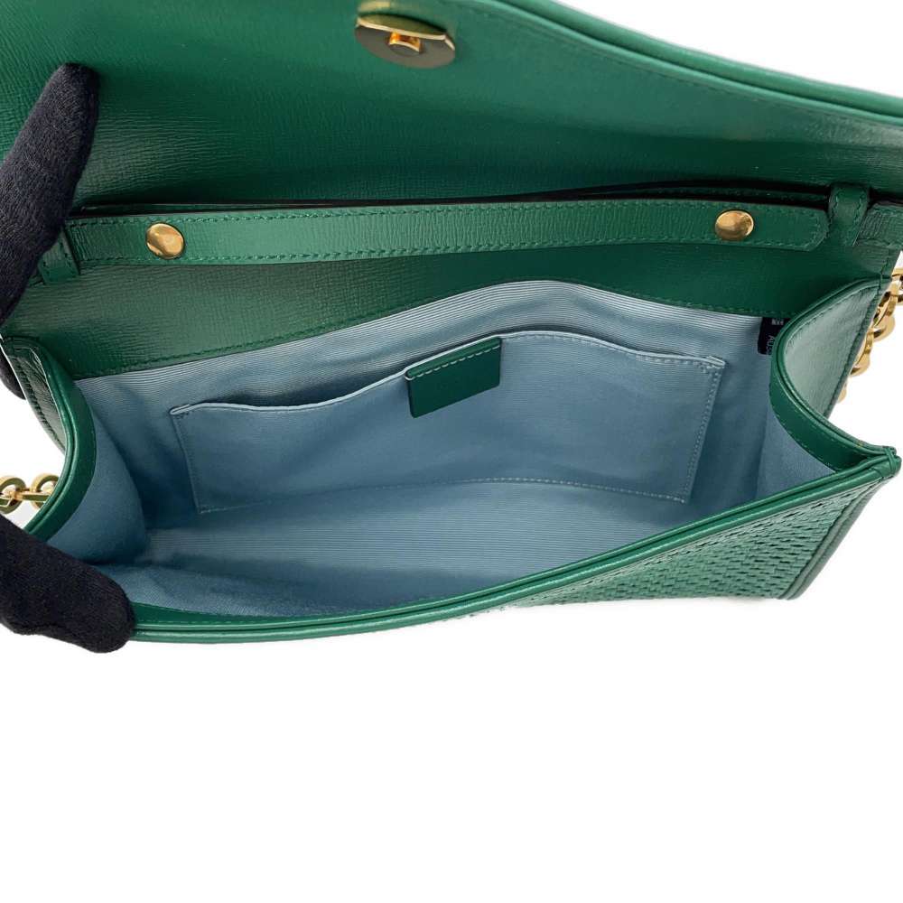 GUCCI Horsebit Chain Shoulder Bag Green 655667 Straw