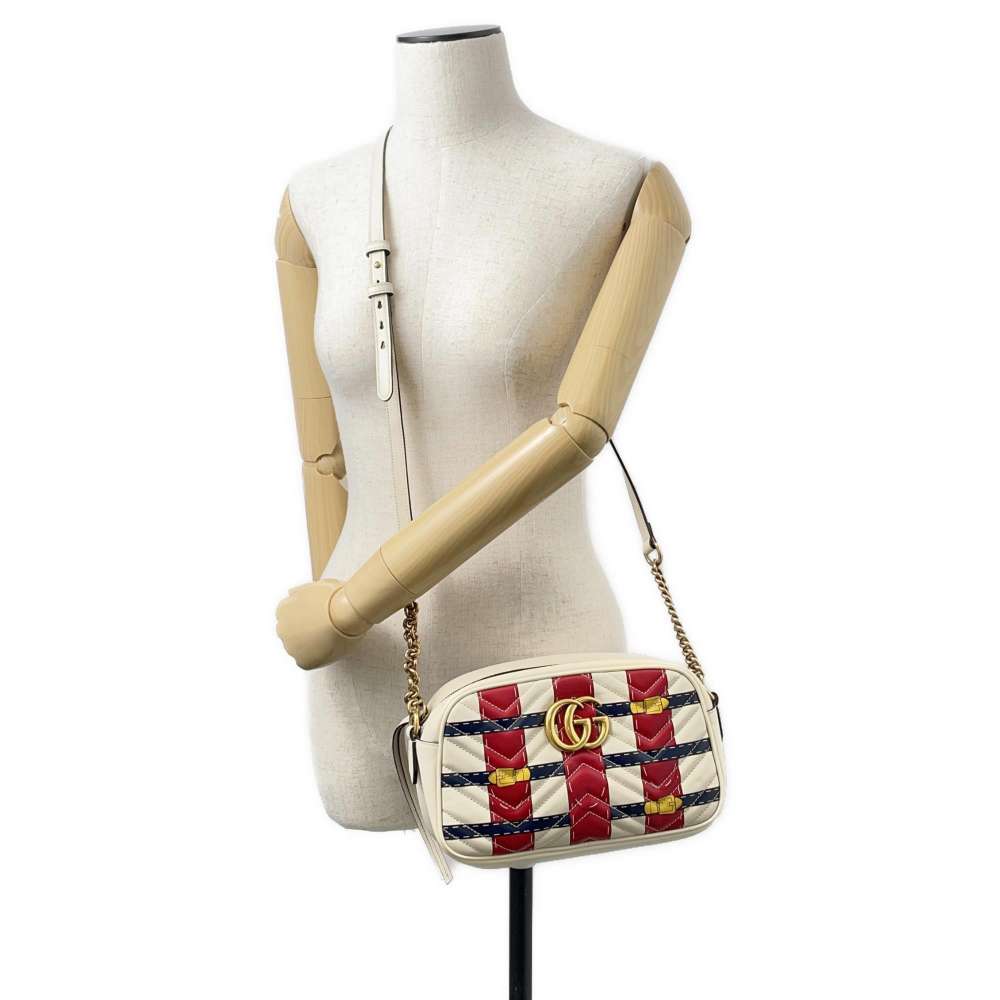 GUCCI GG Marmont Quilted Small Shoulder Bag Ivory/Red 447632 Leather