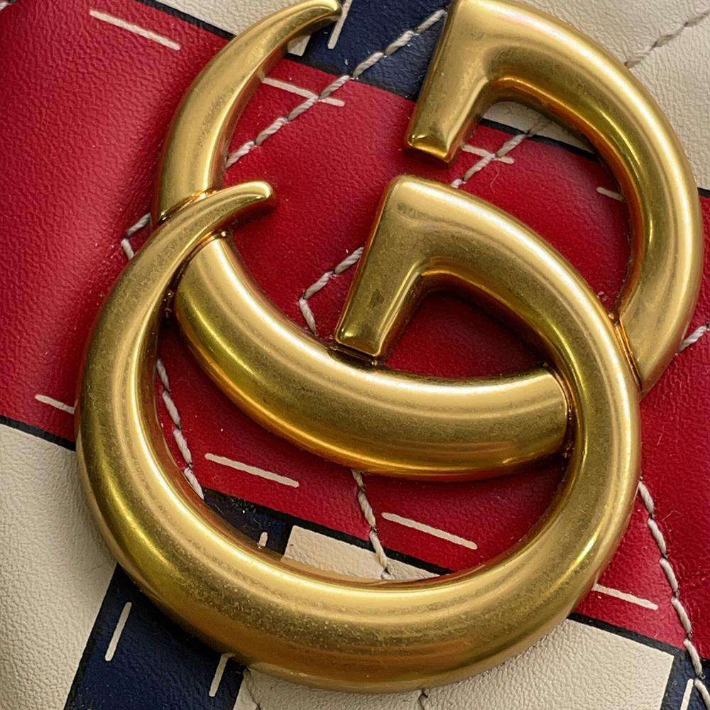 GUCCI GG Marmont Quilted Small Shoulder Bag Ivory/Red 447632 Leather