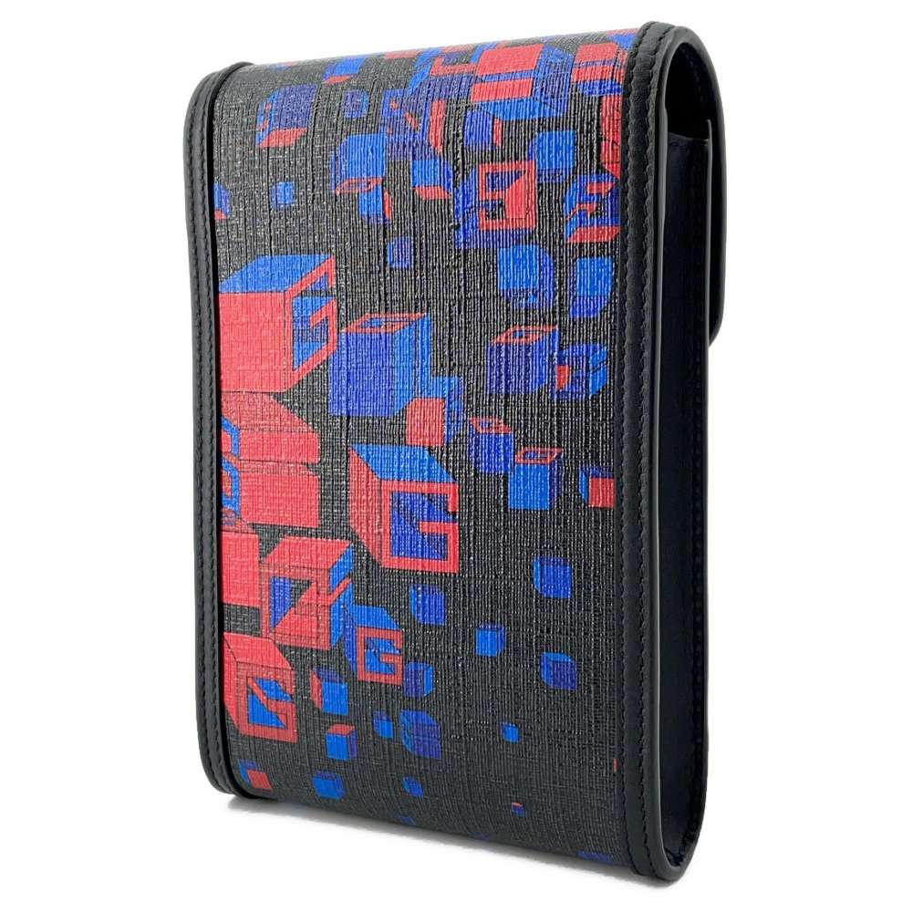 GUCCI Square G Space Pochette Shoulder Bag Black/Multicolor 631766 PVCLeather