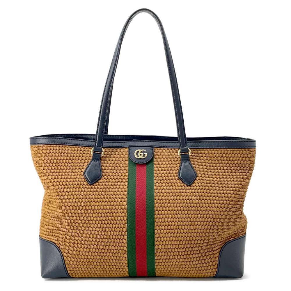 GUCCI GG Marmont Ophidia Tote Bag Brown 631685 Raffia Leather Size Medium