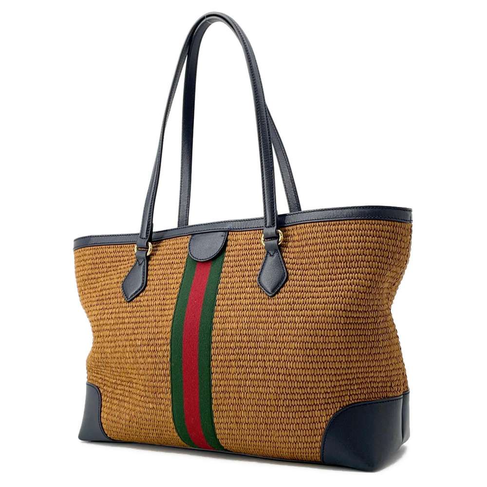 GUCCI GG Marmont Ophidia Tote Bag Brown 631685 Raffia Leather Size Medium