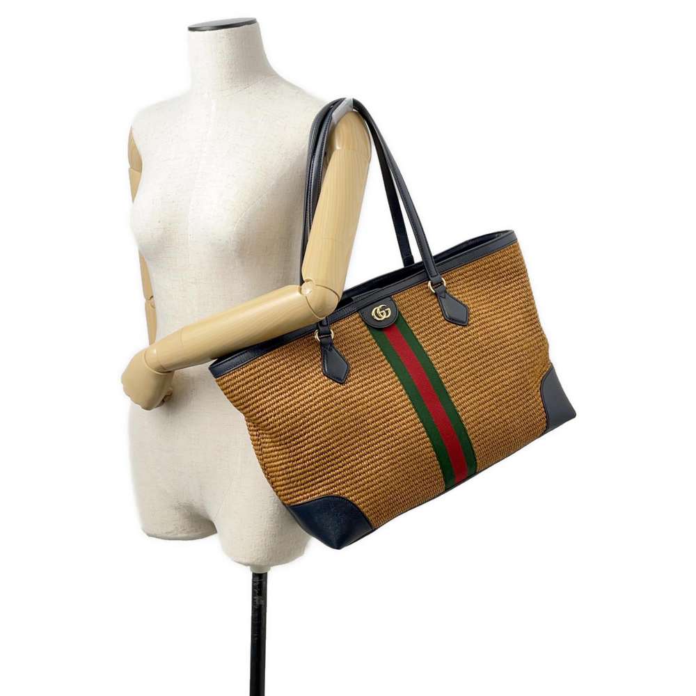 GUCCI GG Marmont Ophidia Tote Bag Brown 631685 Raffia Leather Size Medium