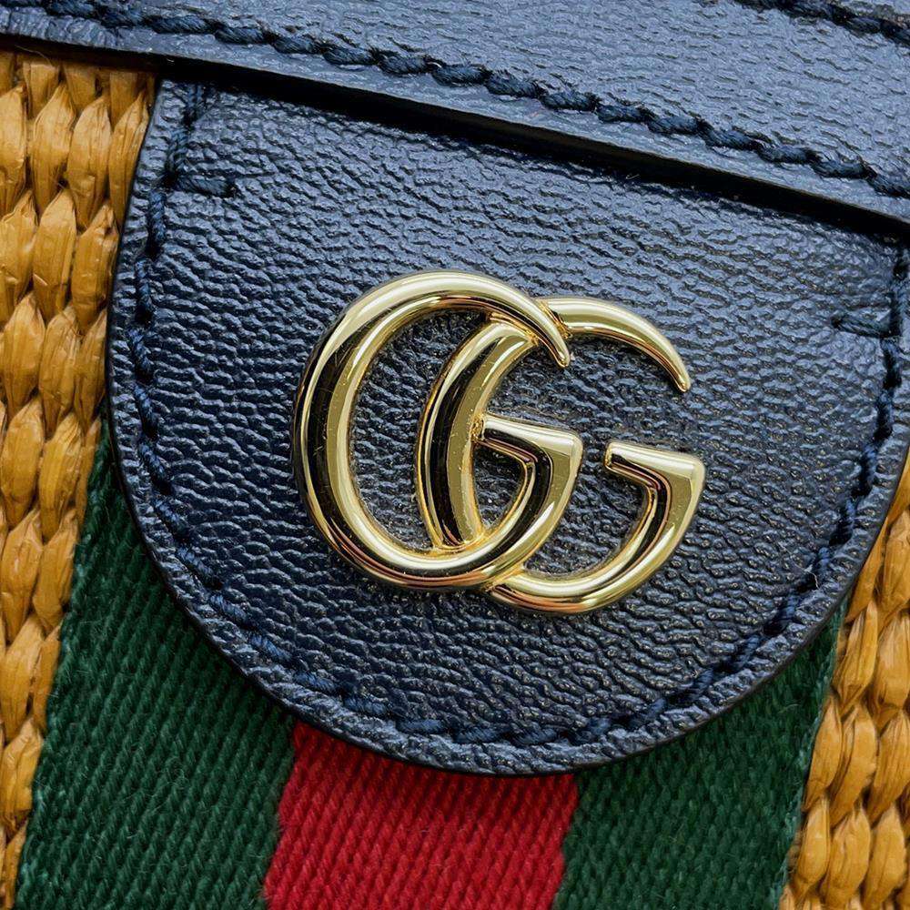 GUCCI GG Marmont Ophidia Tote Bag Brown 631685 Raffia Leather Size Medium