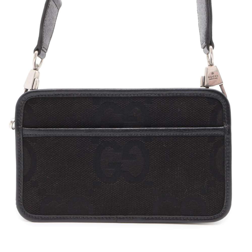 GUCCI Jumbo GG Shoulder Bag Black 696075 Canvas Leather