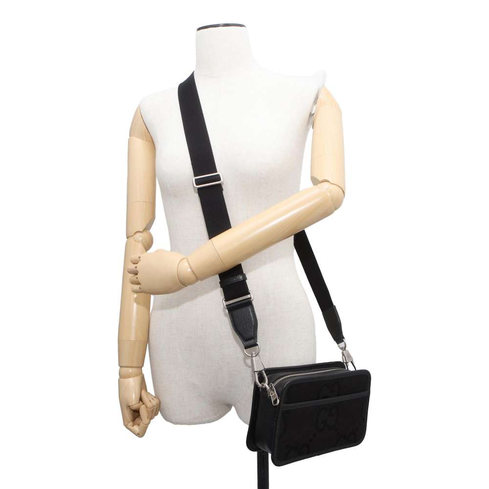 GUCCI Jumbo GG Shoulder Bag Black 696075 Canvas Leather
