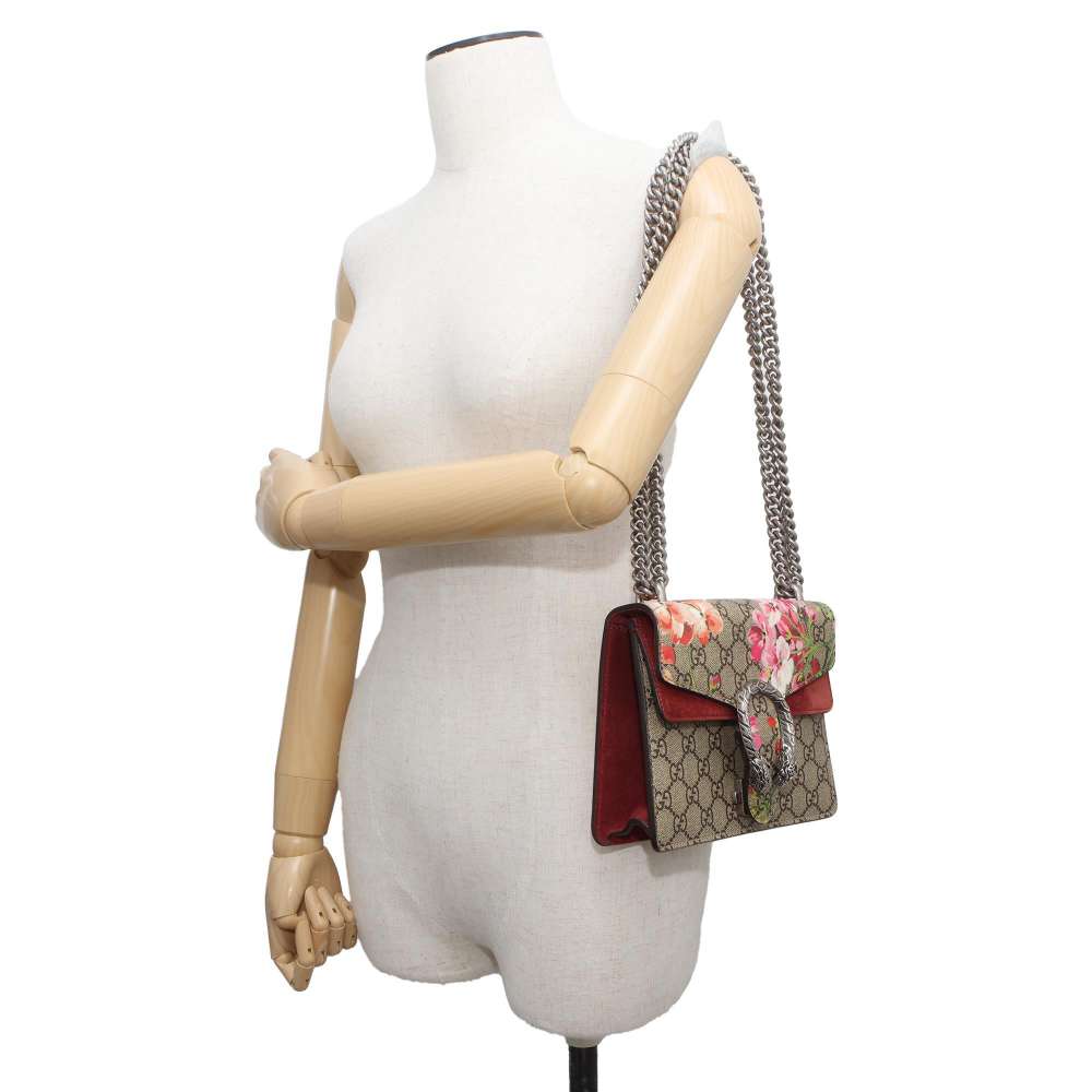 GUCCI Dionysus GG Supreme ChainShoulder Bag Beige/Red 421970 PVC suede