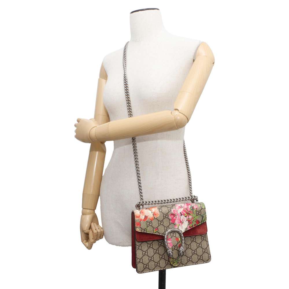 GUCCI Dionysus GG Supreme ChainShoulder Bag Beige/Red 421970 PVC suede