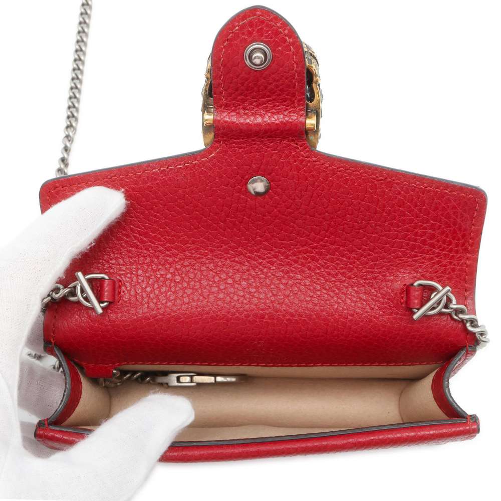GUCCI Dionysus ChainClutch Red 476432 Calf Leather Rhinestone
