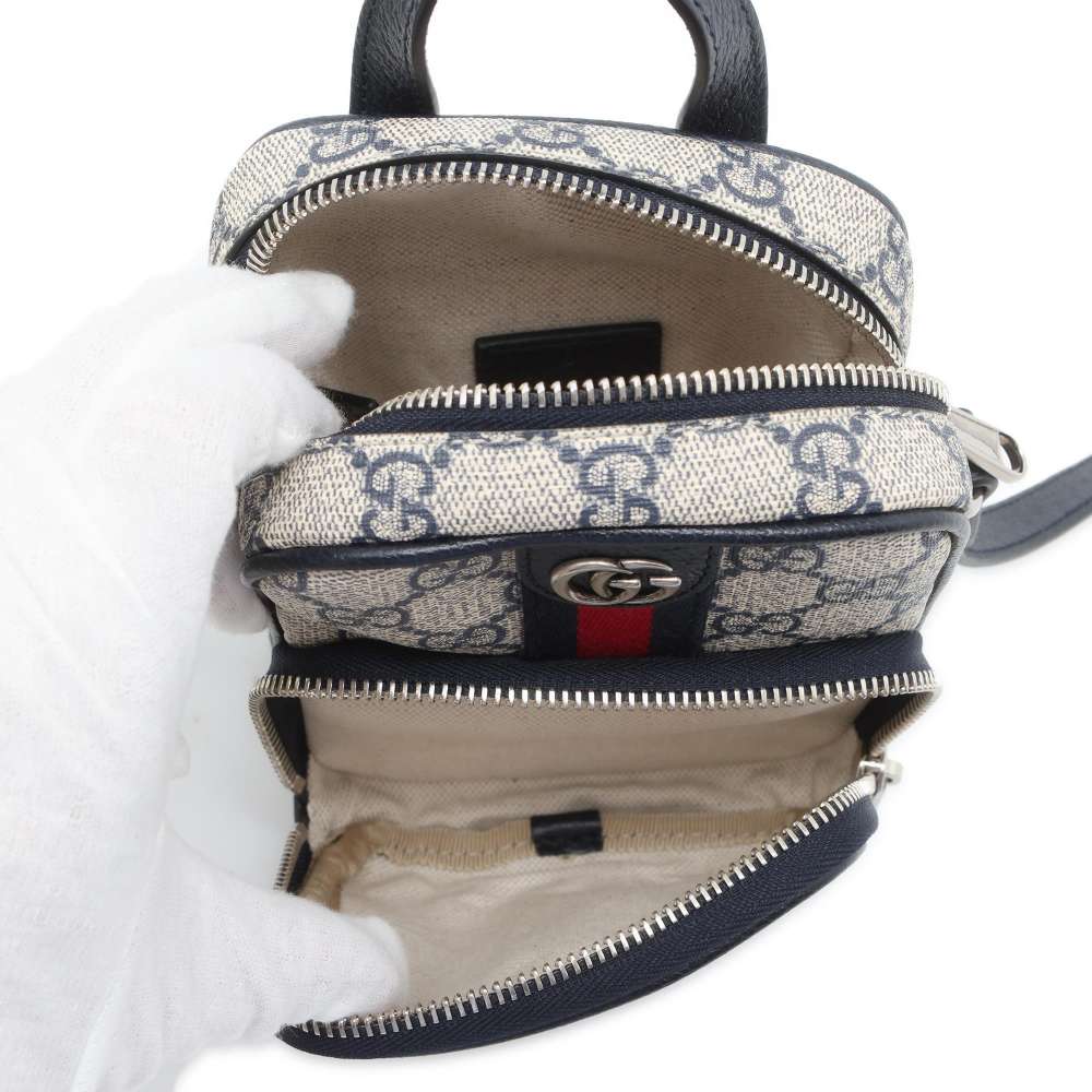 GUCCI Ophidia Shoulder Bag Beige/Navy 671682 GG SupremeCanvas Leather