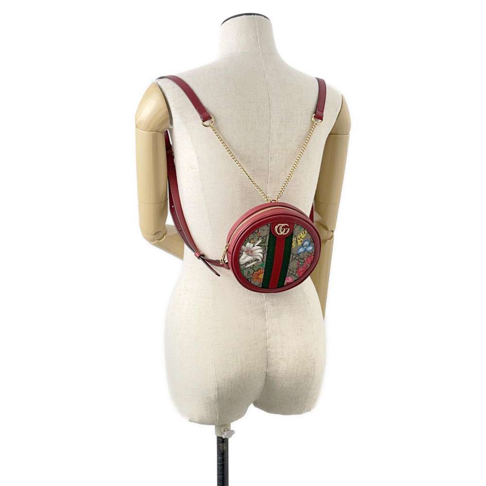 GUCCI Ophidia Round Backpack Mini Red/Brown 598661 PVC Leather