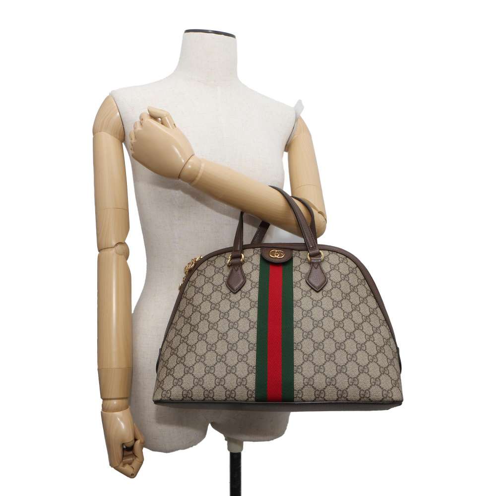 GUCCI Ophidia GG Supreme Handbag Brown/Red/Green 524533 GG SupremeCanvas Leather