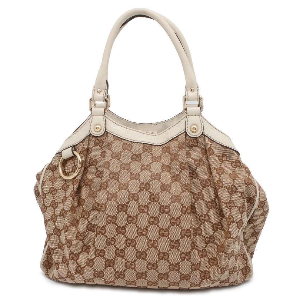 GUCCI Sukey Handbag Brown/White 211944 GG Canvas Leather