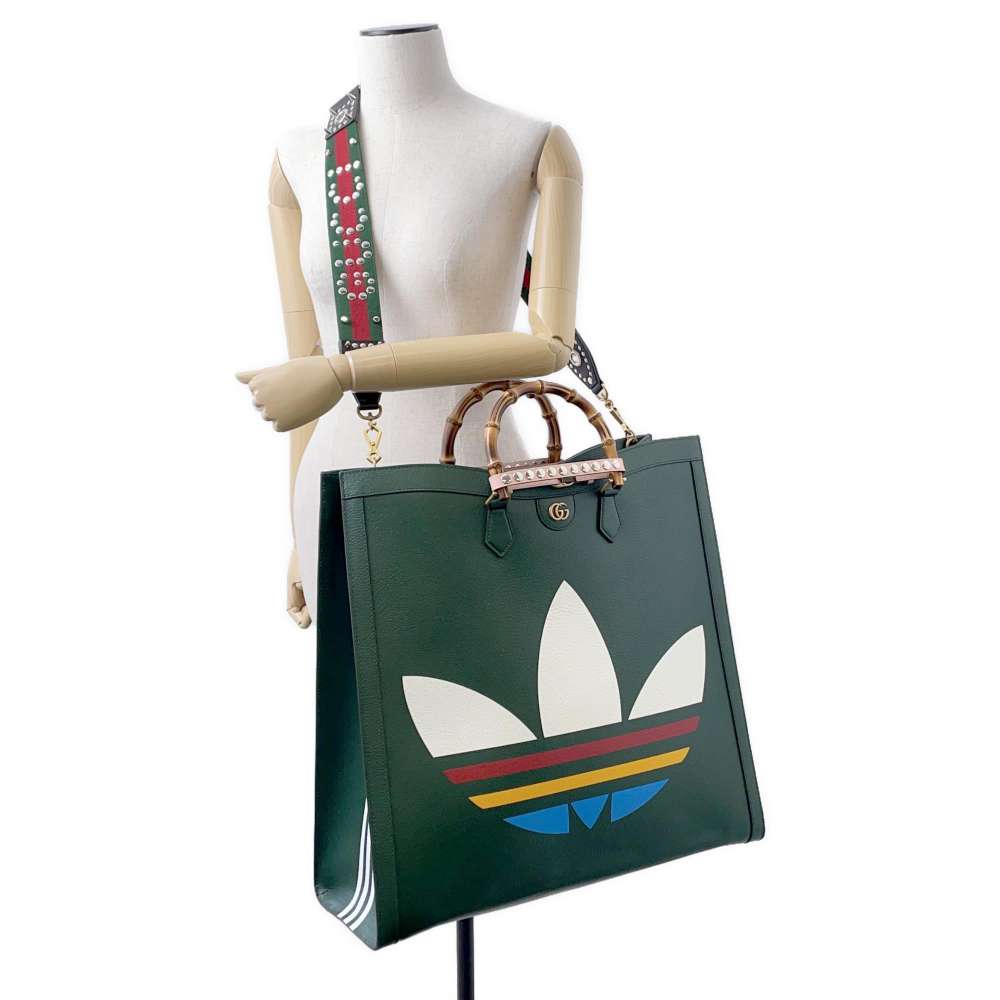 GUCCI Adidas Collaboration Diana Maxi Tote Green 719289 Leather