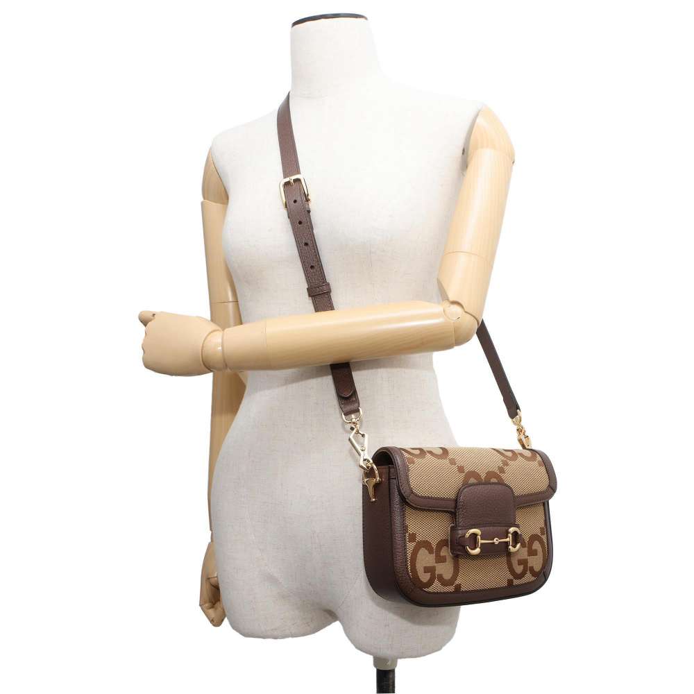 GUCCI Jumbo GG Horsebit 1955 Shoulder Bag Brown/Beige 658574 Canvas Leather