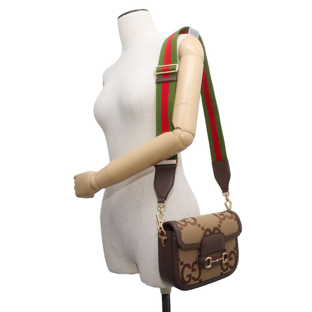 GUCCI Jumbo GG Horsebit 1955 Shoulder Bag Brown/Beige 658574 Canvas Leather