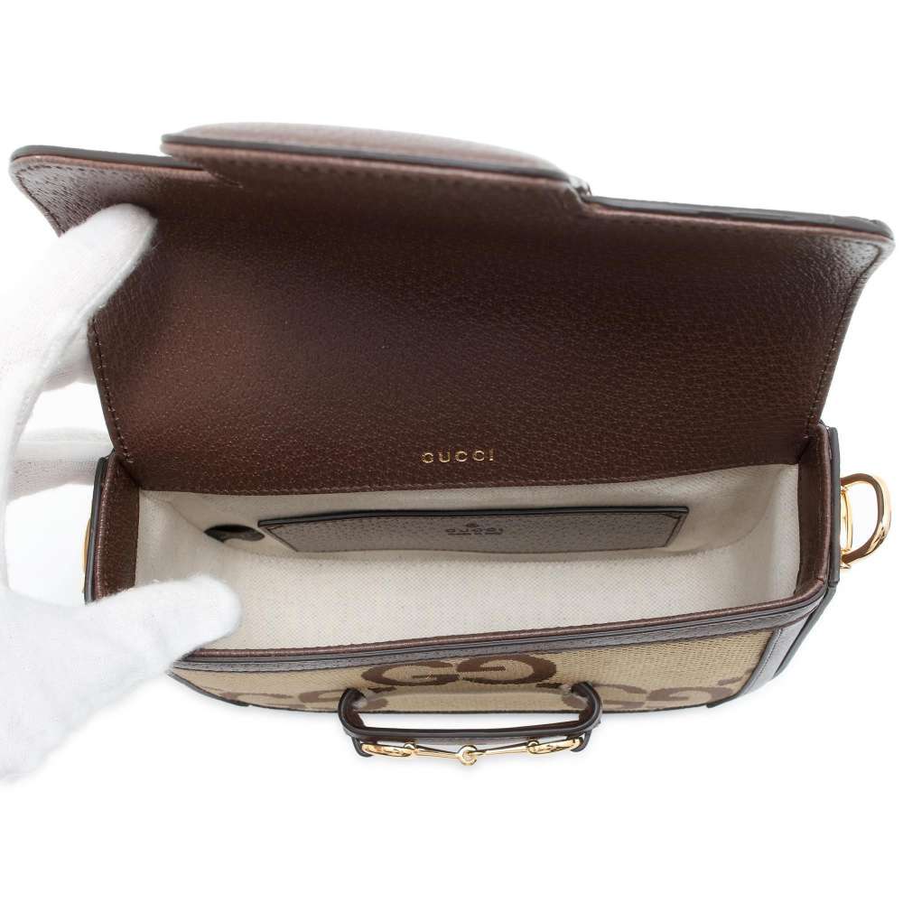 GUCCI Jumbo GG Horsebit 1955 Shoulder Bag Brown/Beige 658574 Canvas Leather