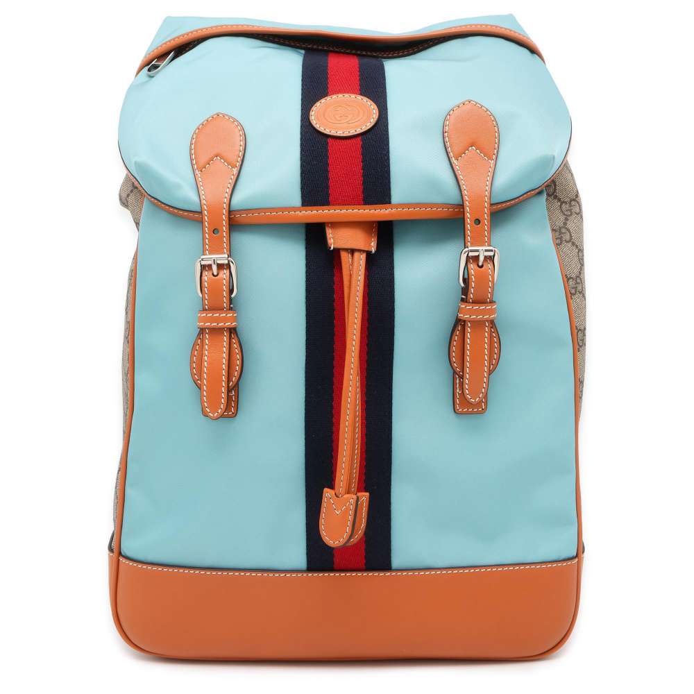 GUCCI GG Supreme Interlocking G Medium Backpack Blue/Brown/Beige 696013 Leather GG SupremeCanvas