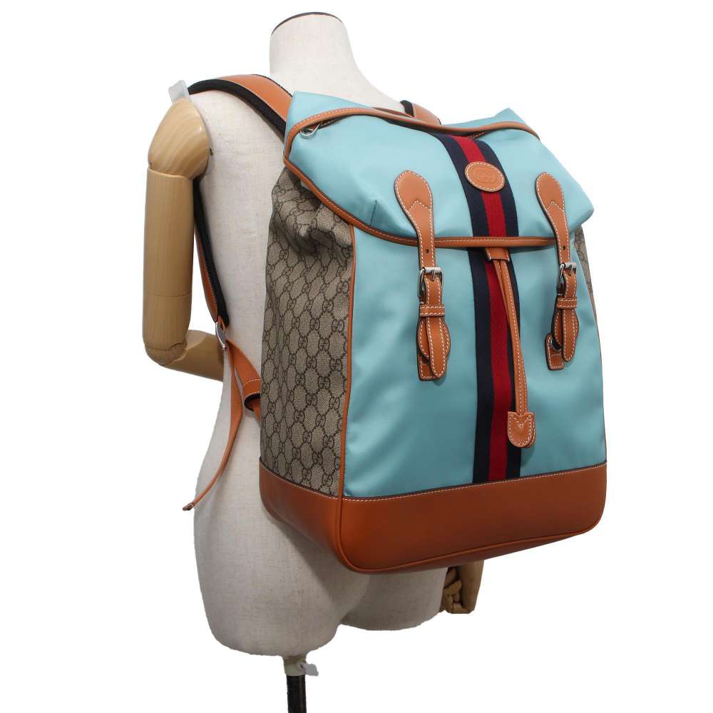 GUCCI GG Supreme Interlocking G Medium Backpack Blue/Brown/Beige 696013 Leather GG SupremeCanvas