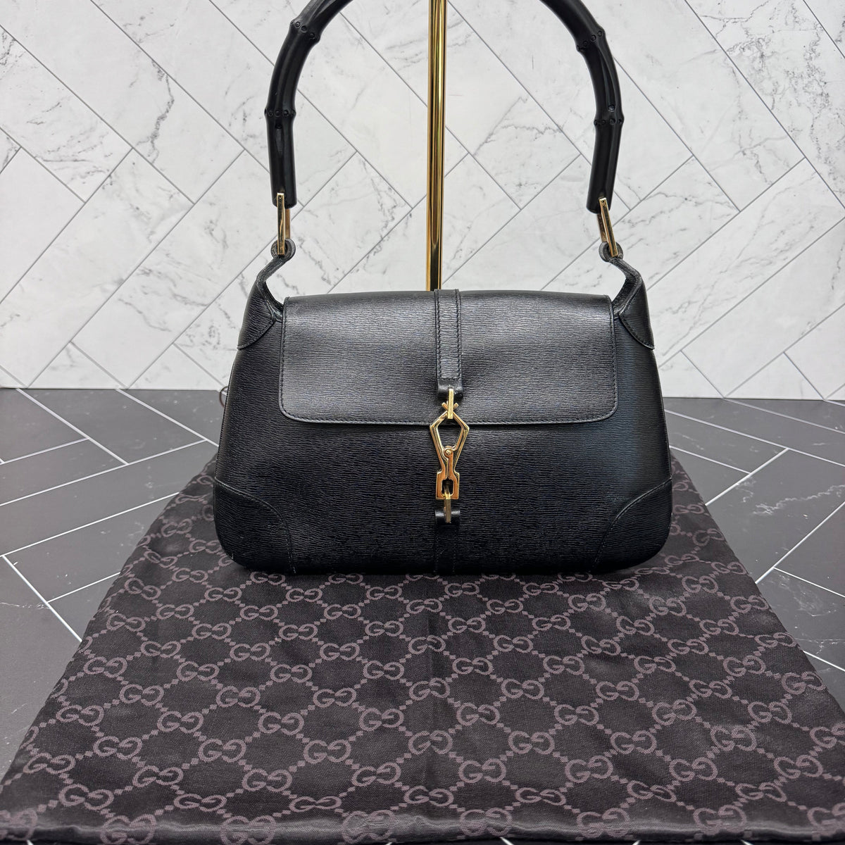 Gucci Black Leather Bamboo Shoulder Bag