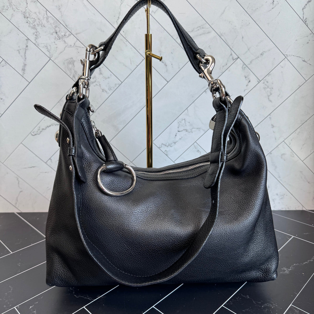 Gucci Black Leather Icon Bit Hand Bag