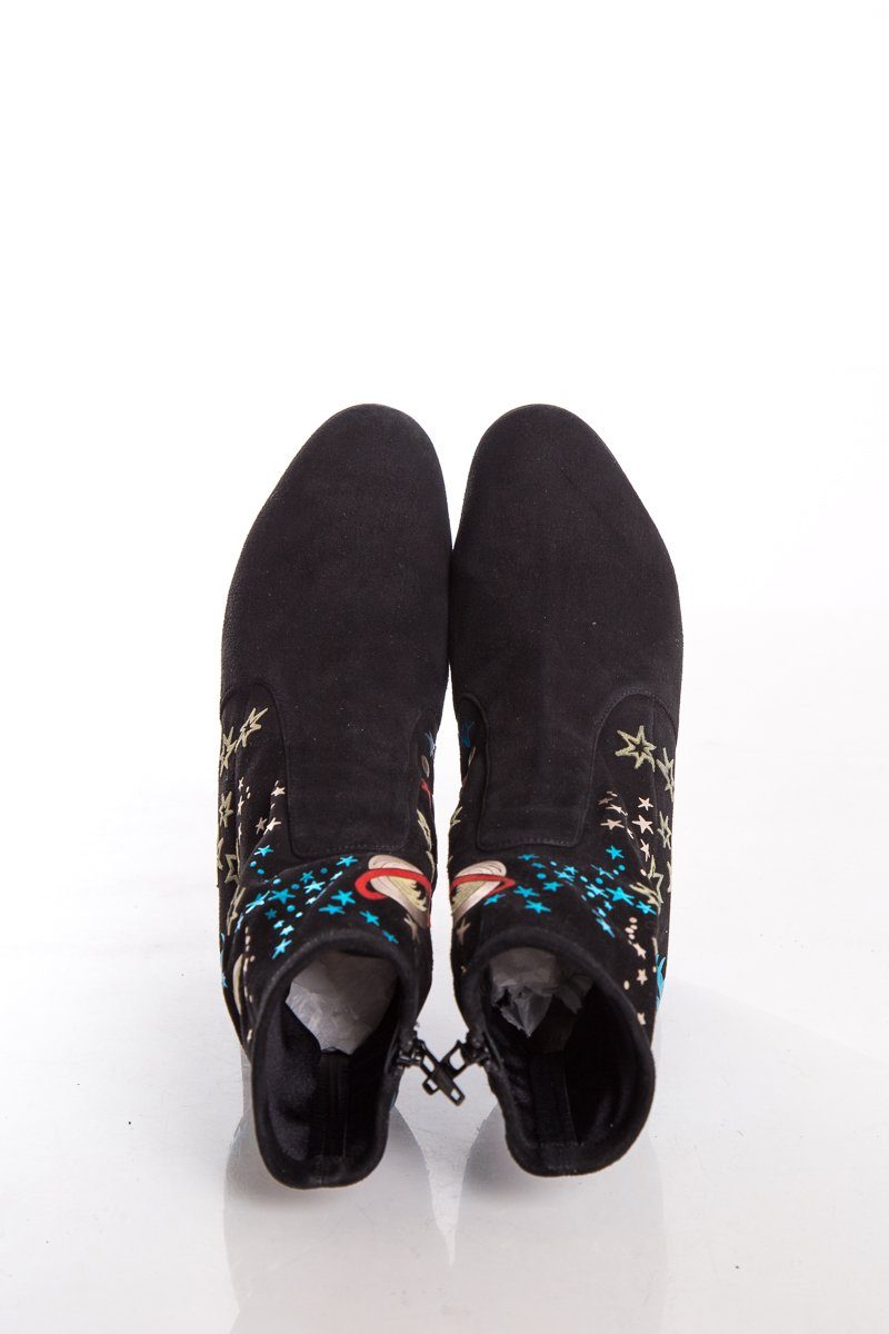 Valentino Black Suede & Multi Color Booties SZ 40