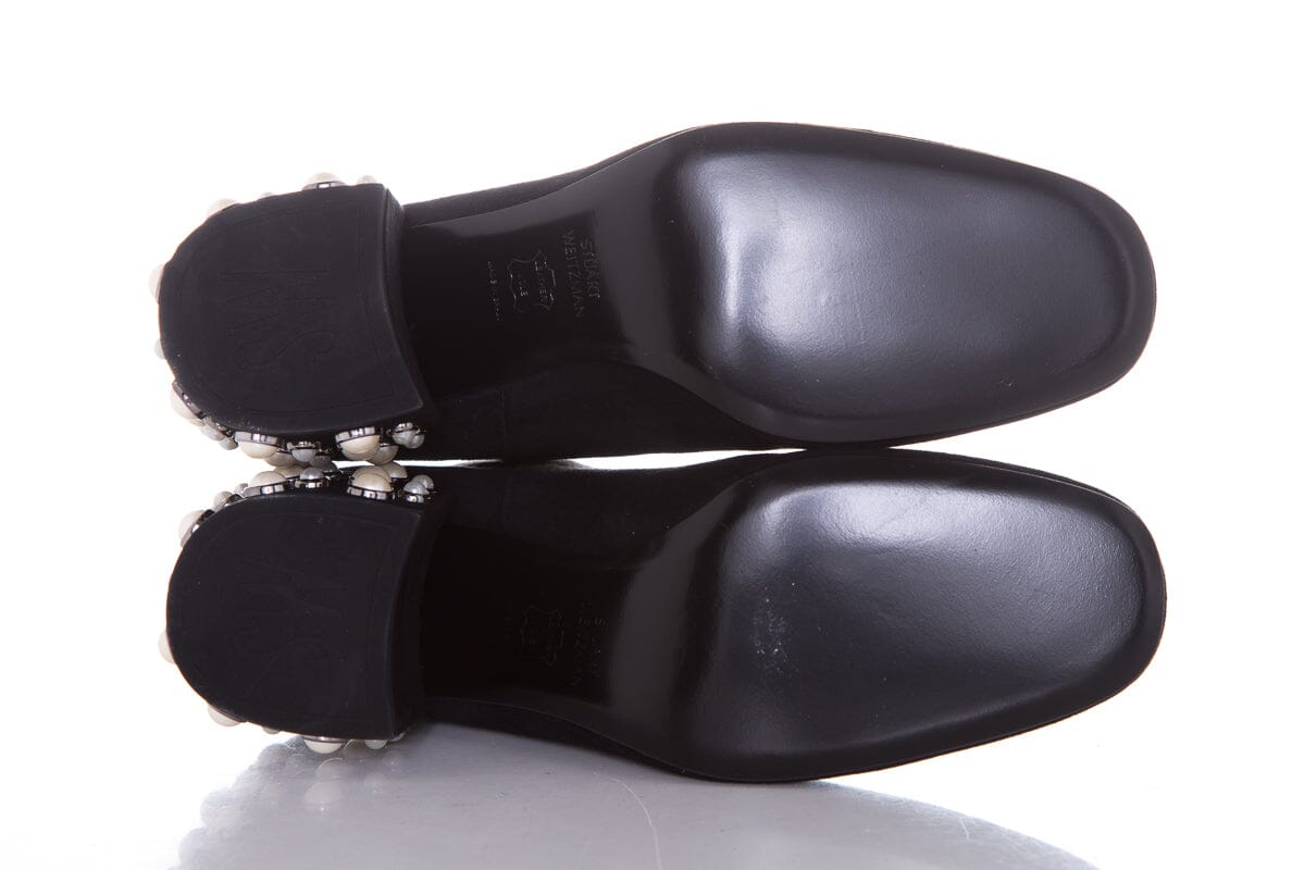 Stuart Weitzman Black Suede & Pearl Bacari Boots SZ 5.5