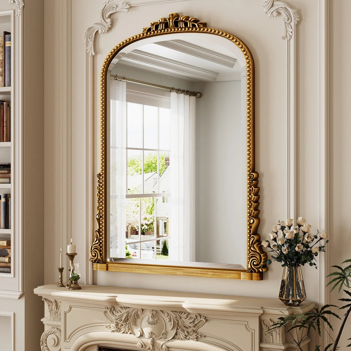 32"X 24" Arched Vanity Mirror Decor Wall Mirror for Bathroom,Antique Gold