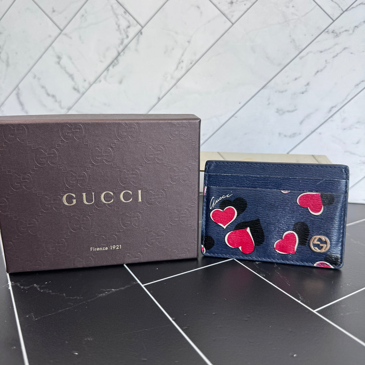 Gucci Navy Hearts Cardholder