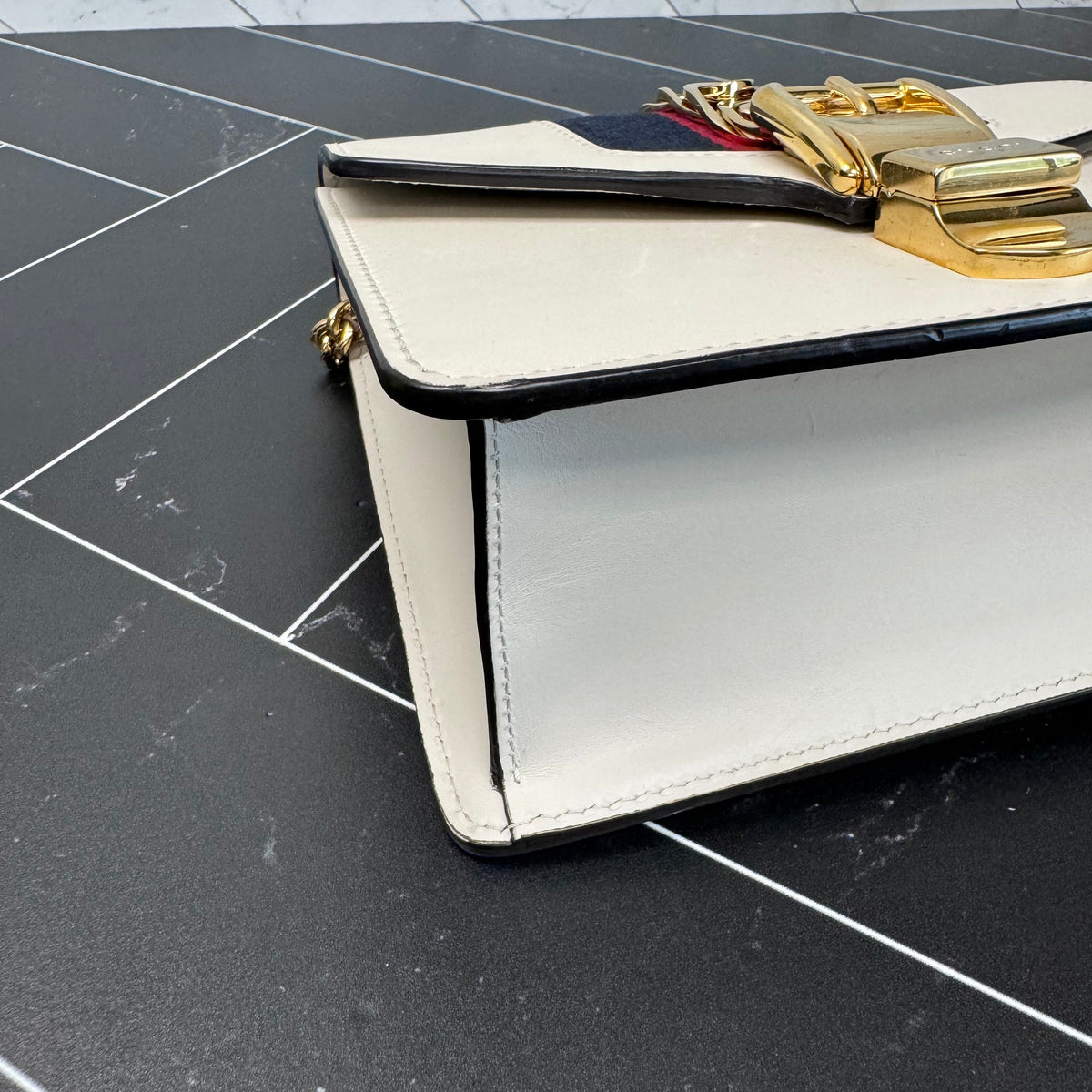 LIKE NEW Gucci White Sylvie Leather Chain Crossbody Bag