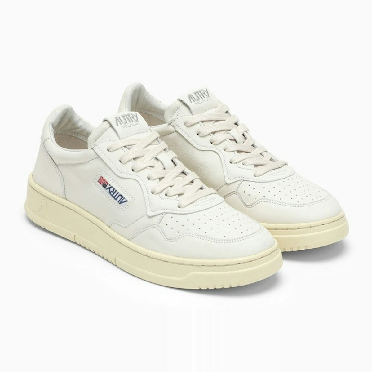 WHITE CREAM LEATHER MEDALIST SNEAKERS