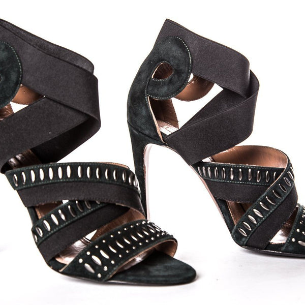 Alaïa Forest Green Suede Sandals SZ 35