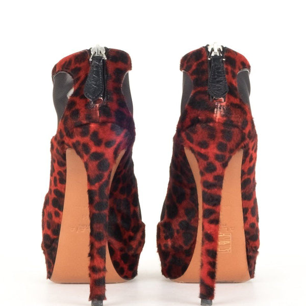Alaïa Red Leopard Round Toe Ankle Booties 41