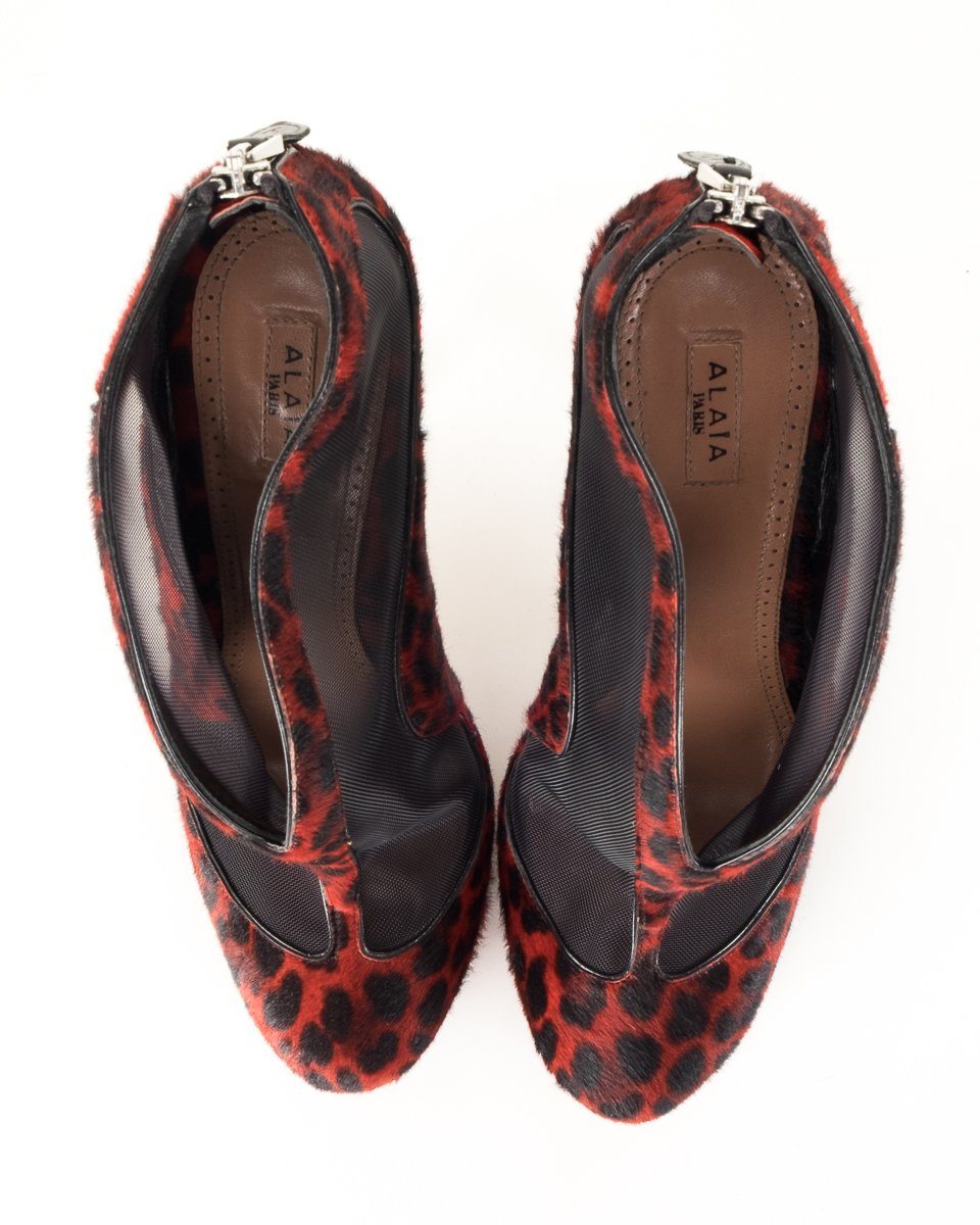 Alaïa Red Leopard Round Toe Ankle Booties 41