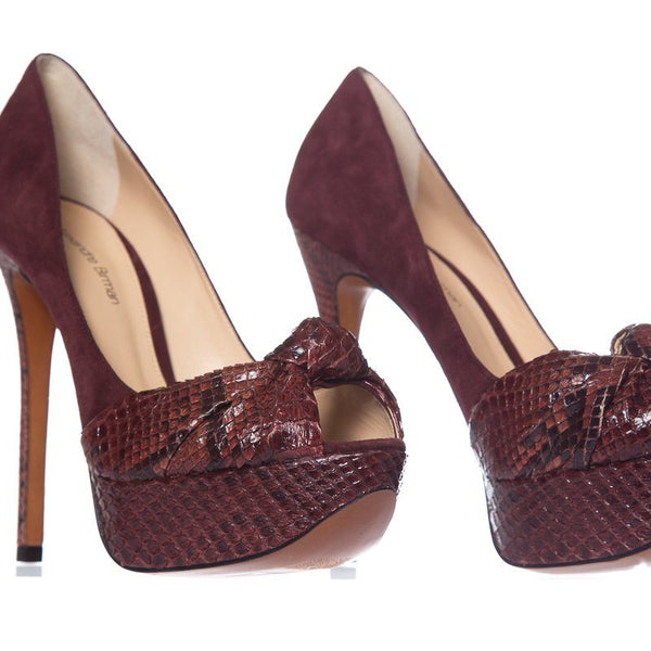 Alexandre Birman Burgundy Suede Peep Toe Pumps SZ 37.5