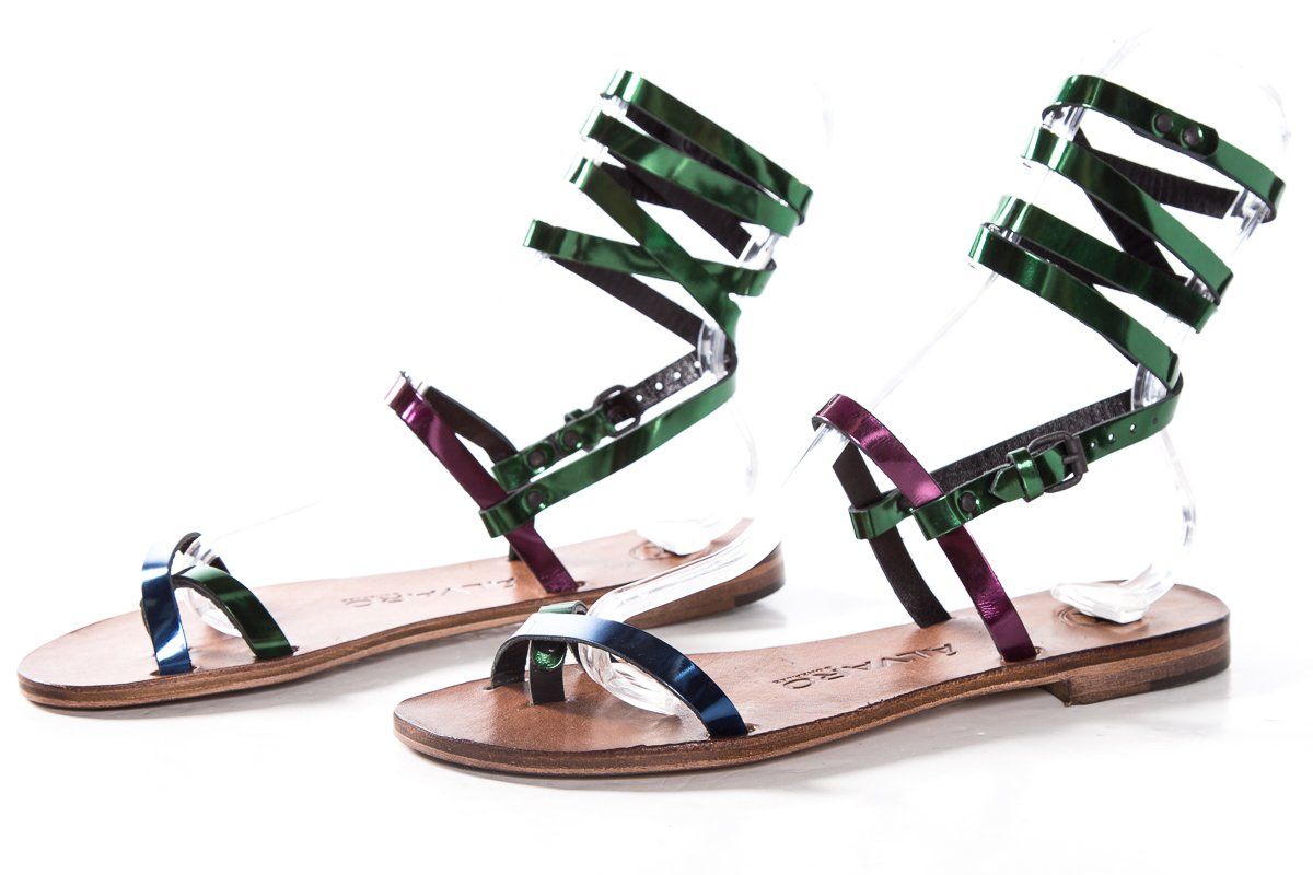 Alvaro Gonzalez Multicolored Metallic Leather Sandals SZ 37 NWT SALE