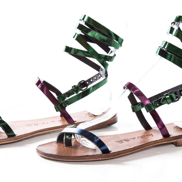Alvaro Gonzalez Multicolored Metallic Leather Sandals SZ 39 NWT SALE