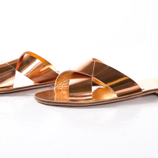 Alvaro Gonzalez Rose Gold Metallic Leather Slide Sandals SZ 39 NWT SALE