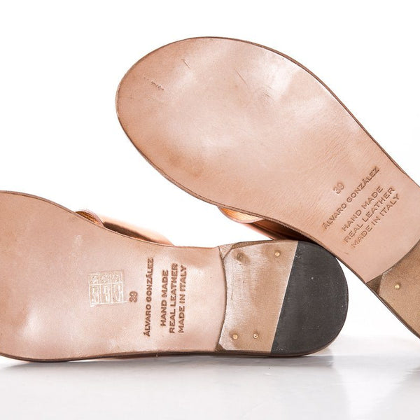 Alvaro Gonzalez Rose Gold Metallic Leather Slide Sandals SZ 39 NWT SALE