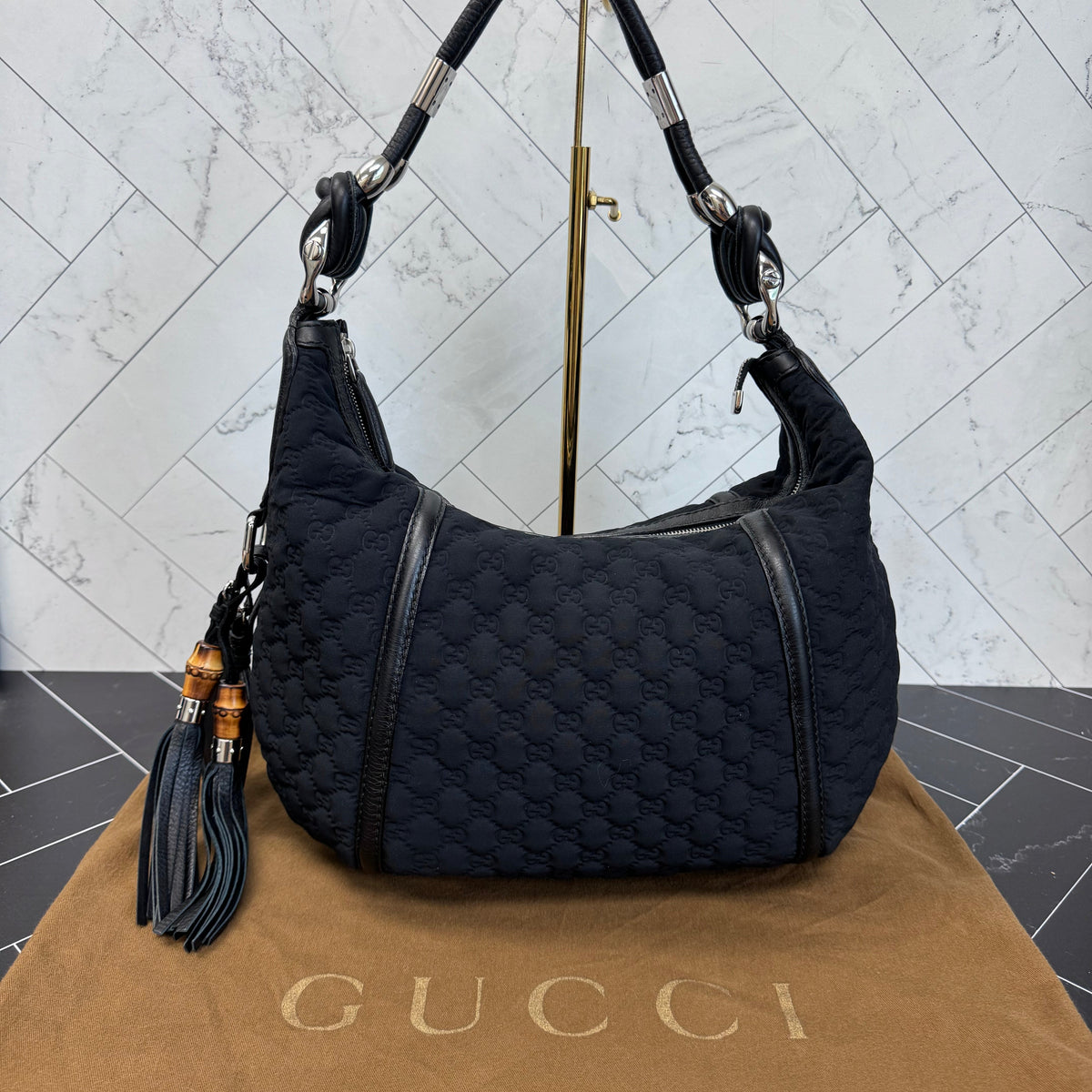 Gucci Black Neoprene GG Shoulder Bag