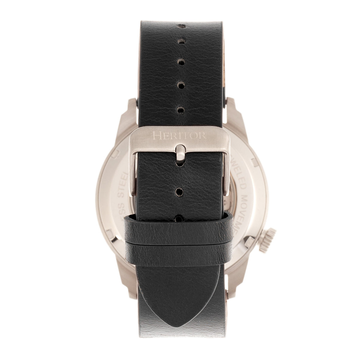 Heritor Automatic Wellington Leather-Band Watch - Black/White