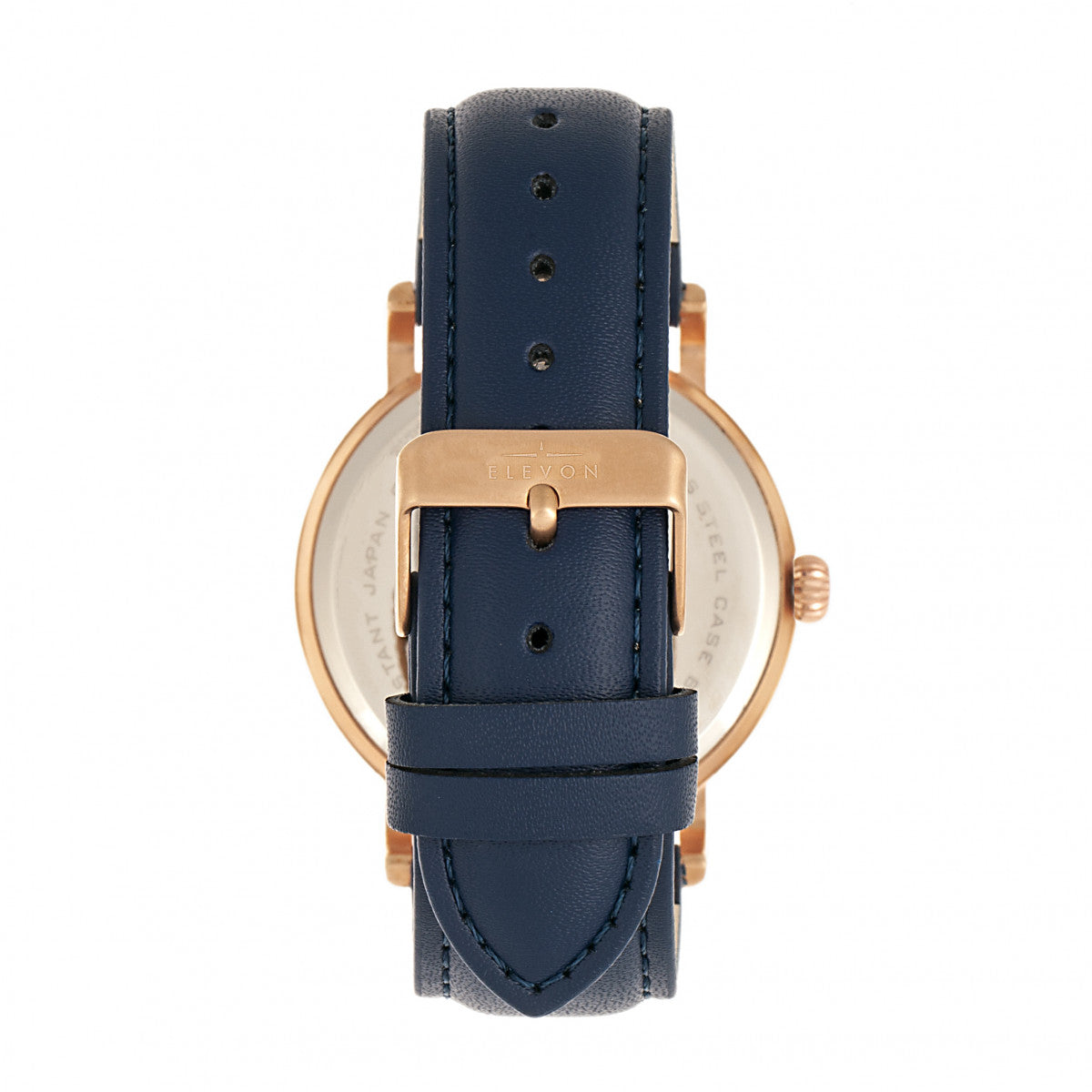 Elevon Von Braun Leather-Band Watch w/Date - Rose Gold/Blue
