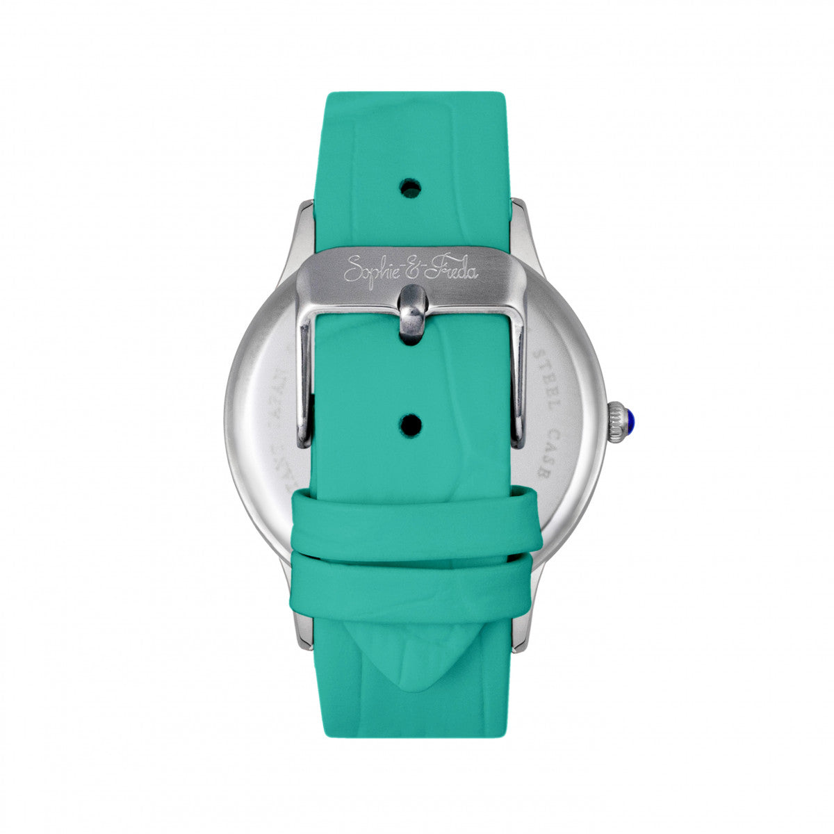 Sophie & Freda Sonoma Leather-Band Watch w/Swarovski Crystals - Silver/Teal