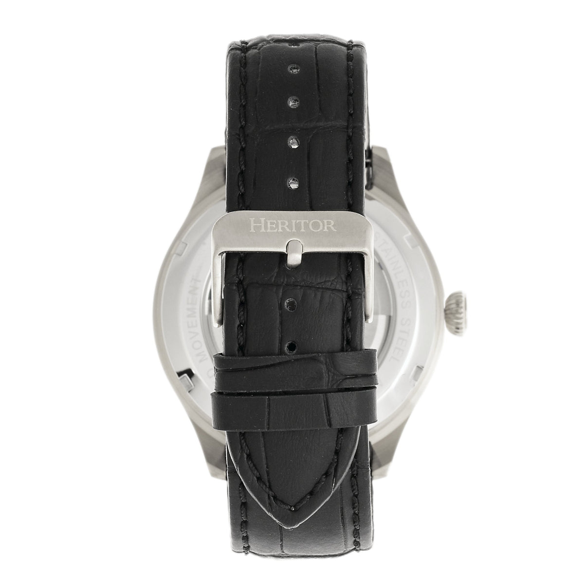 Heritor Automatic Gregory Semi-Skeleton Leather-Band Watch - Black