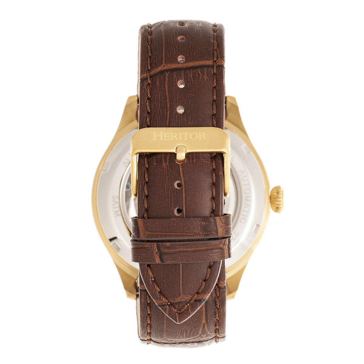 Heritor Automatic Gregory Semi-Skeleton Leather-Band Watch - Gold/Brown